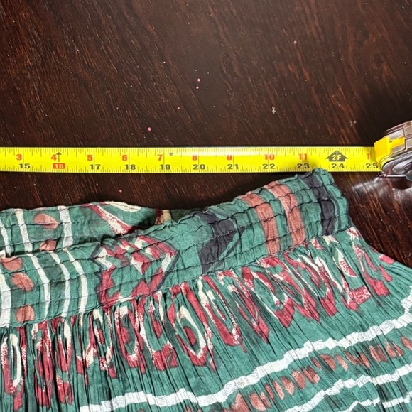 VTG Y2K Green Drawstring Tribal Cotton Broomstick Maxi Skirt Sz L Peasant Gypsy - Picture 5 of 6